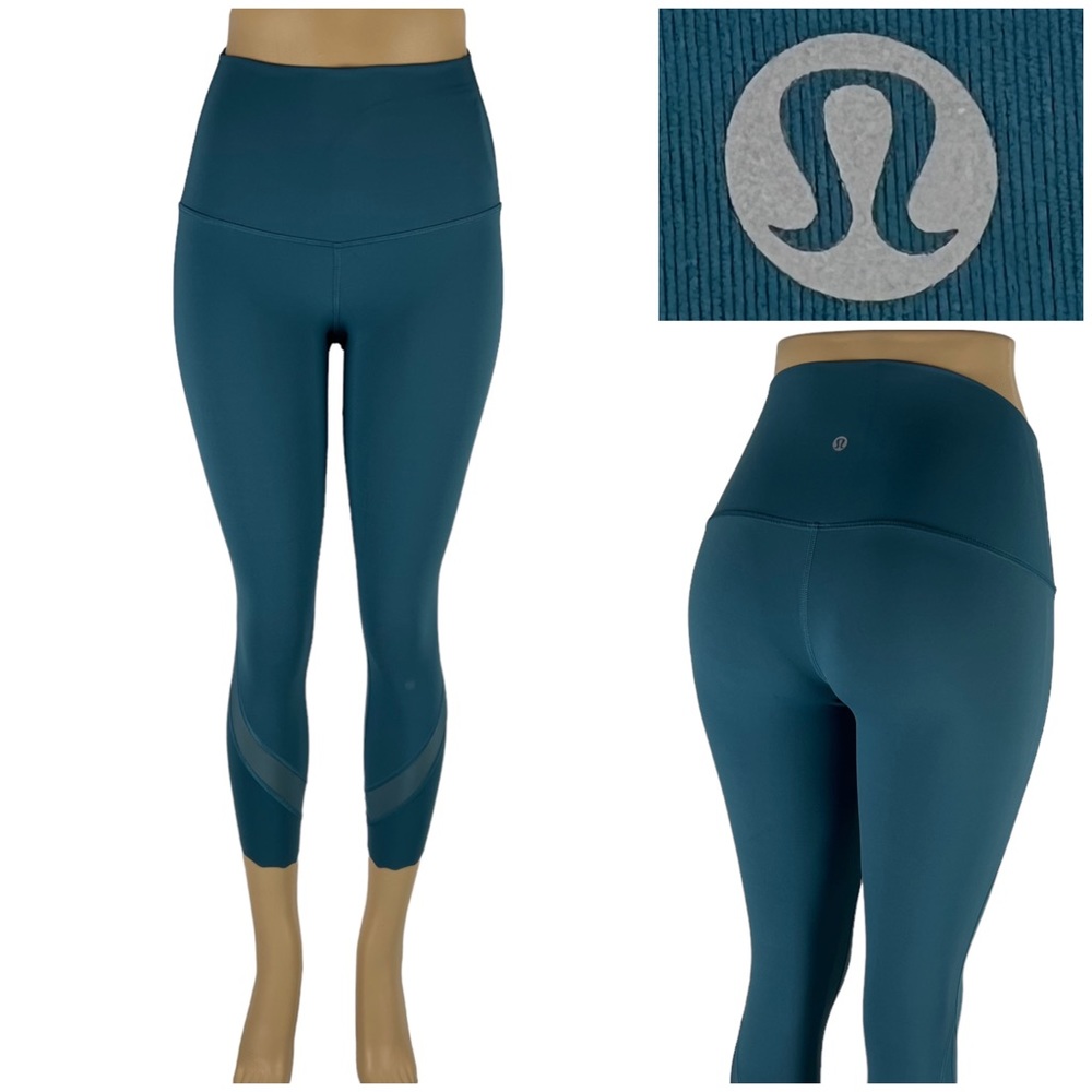 Lululemon Womens 4 Wunder Under Crop 23" Scallop Hem Mesh Leggings Green